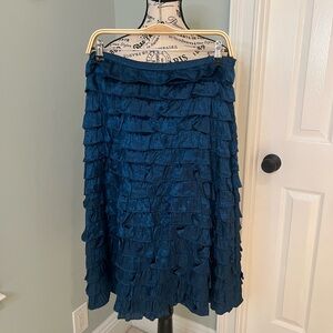H&M Tiered Ruffle Midi Skirt | Size 8 | Satiny Blue | Zipper & Eyelet Close |